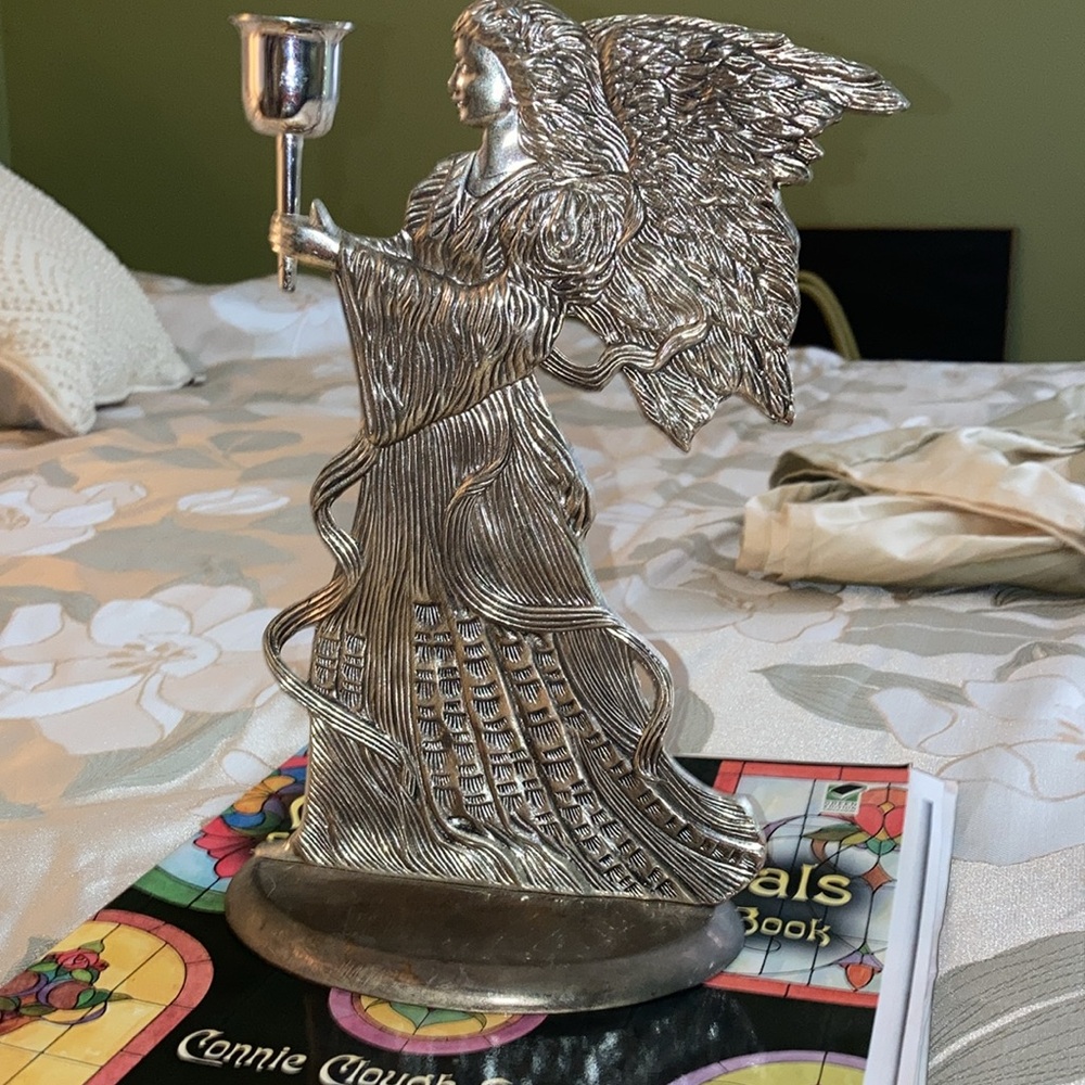 Godinger Angel Candle Holder 9.5” tall Silver Plated